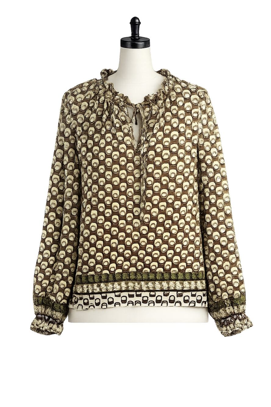 Cupcakes & Cashmere Olive Geometric Peasant Blouse - Size M